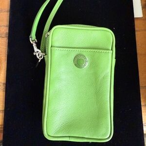 NEW COACH Leather Lime Green wristlet phone case/carryall. 3.5 X 5.5